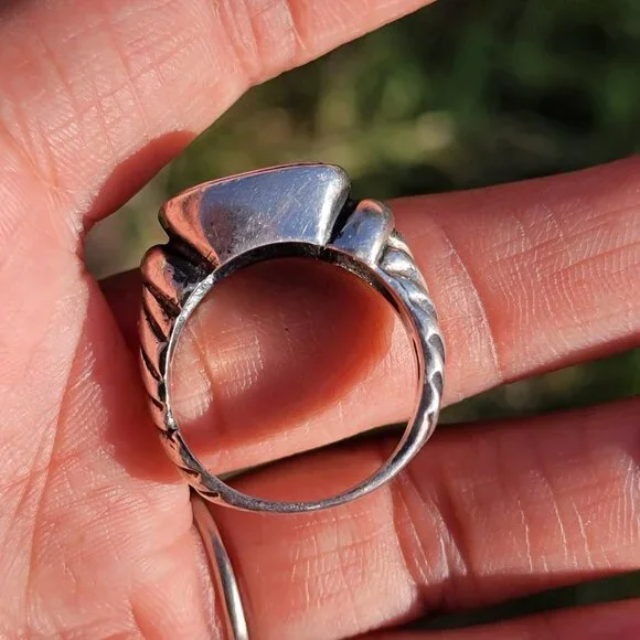 Heavy solid 925 sterling silver vintage engraved monogram ring - Picture 3 of 16